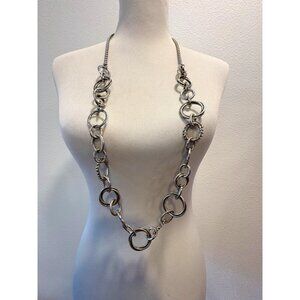 Chicos Silver-Tone Long Circle Link Necklace Textured Rings Lobster 40" Goth